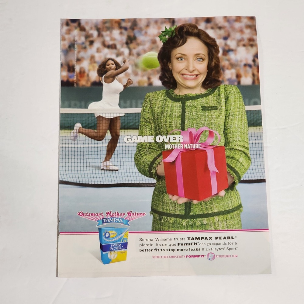 Print Ad Serena Williams Tampax Pearl tennis player athlete clipping 2010